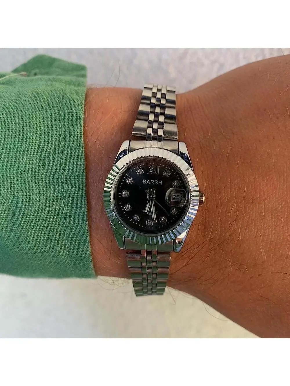 Classy Y2K 2000s style Silver and black watch with diamond accents. Nice quality